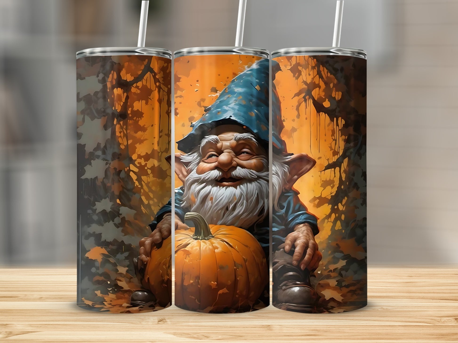 Autumn Gnome Illustration with Pumpkin Tumbler
