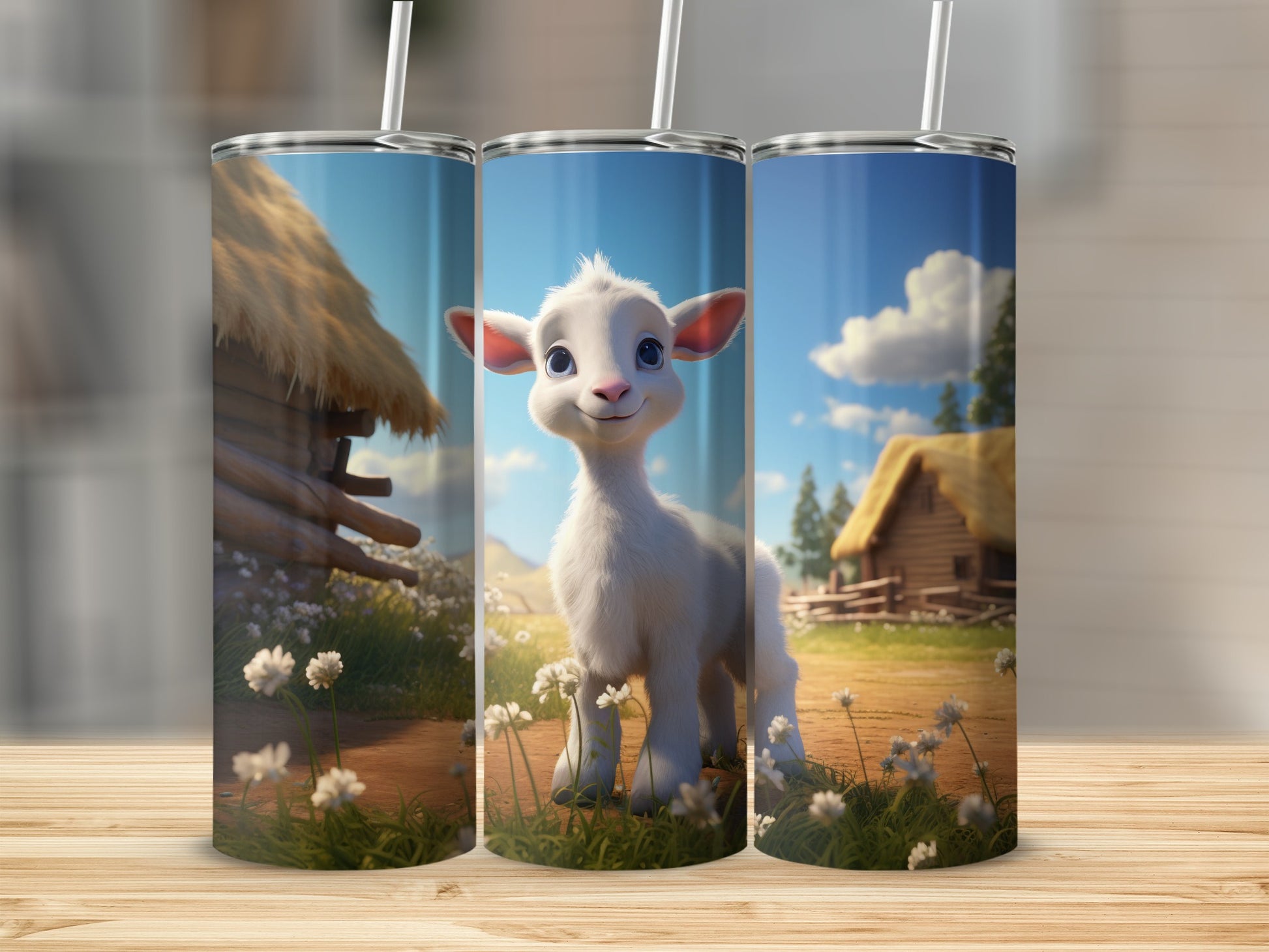 Cute Baby Goat in Countryside Art Tumbler