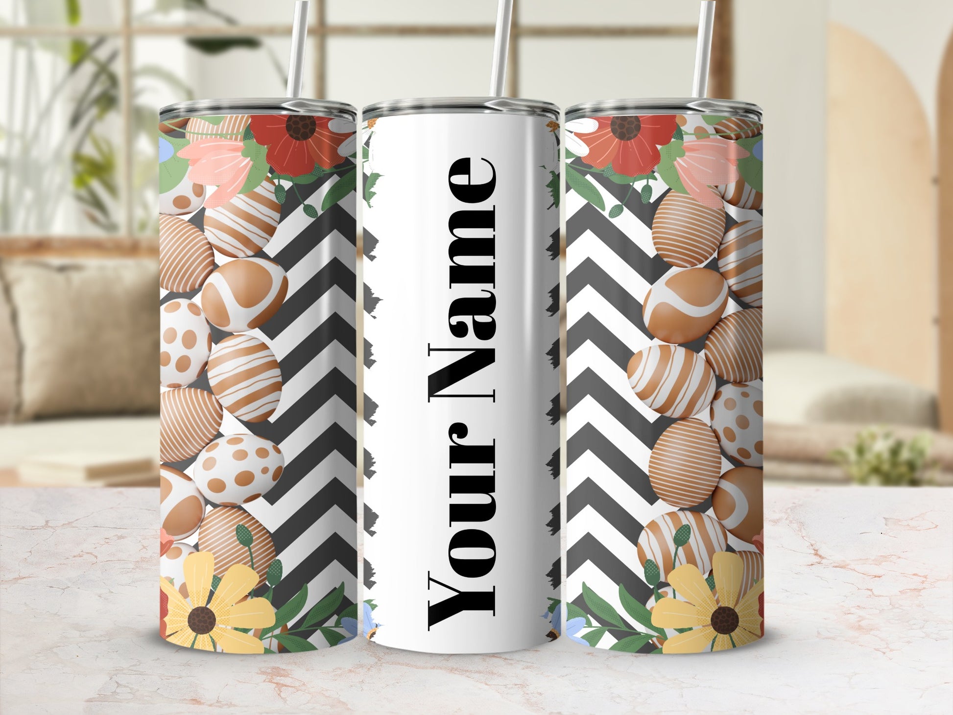 Customizable Floral Zigzag Tumbler with Text Option