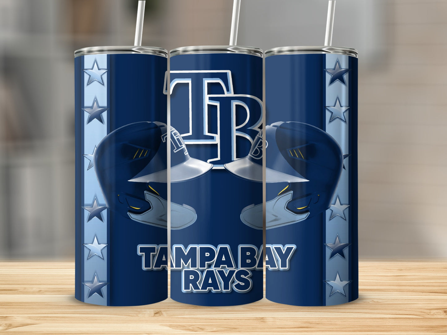 Tampa Bay Rays Helmets Against Blue Background Tumblers