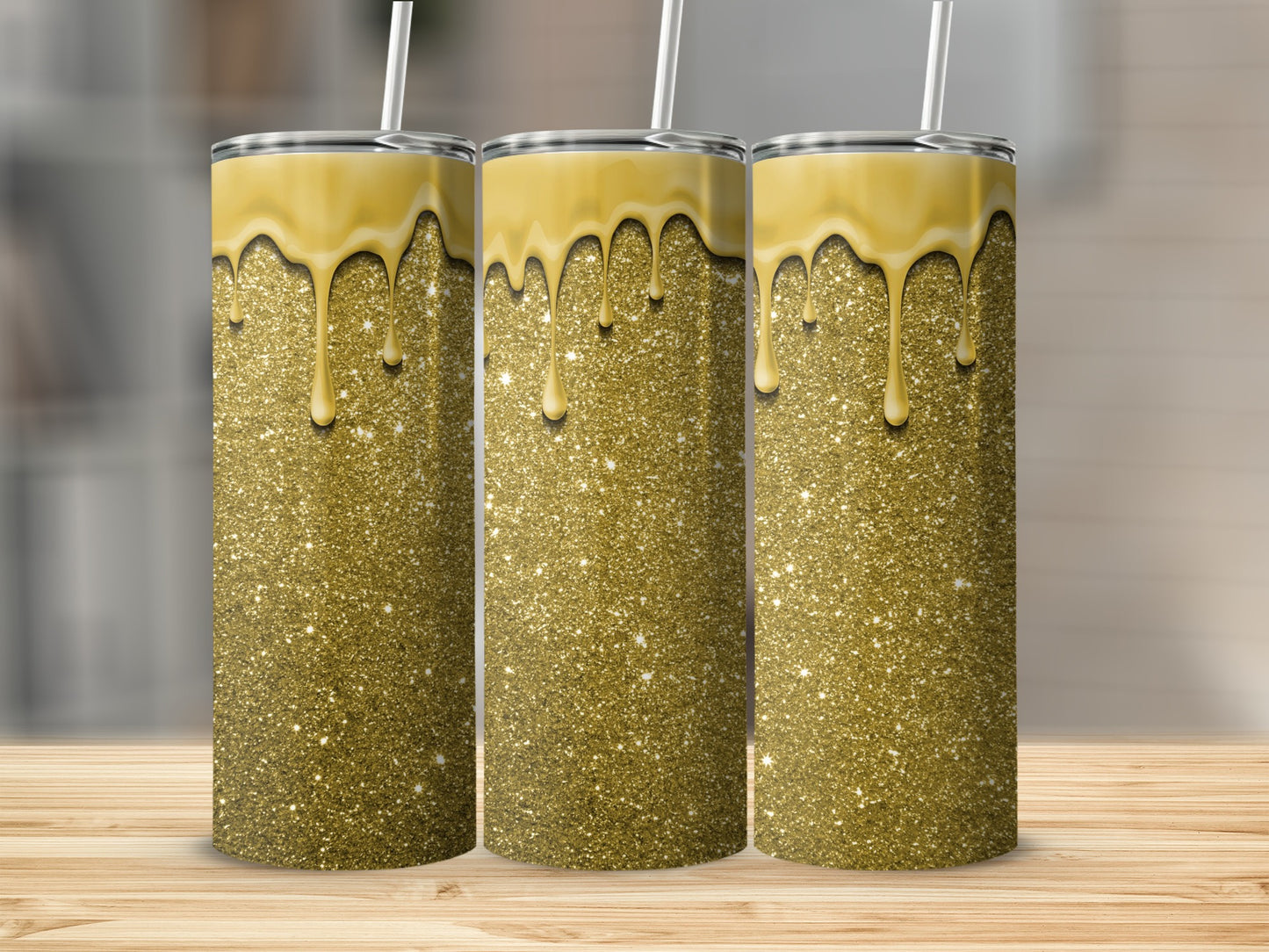 Sparkling Gold Glitter Tumbler with Dripping Design