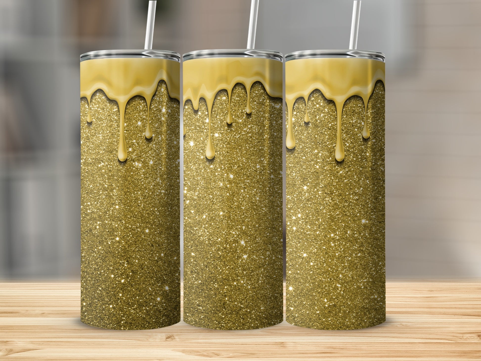 Sparkling Gold Glitter Tumbler with Dripping Design