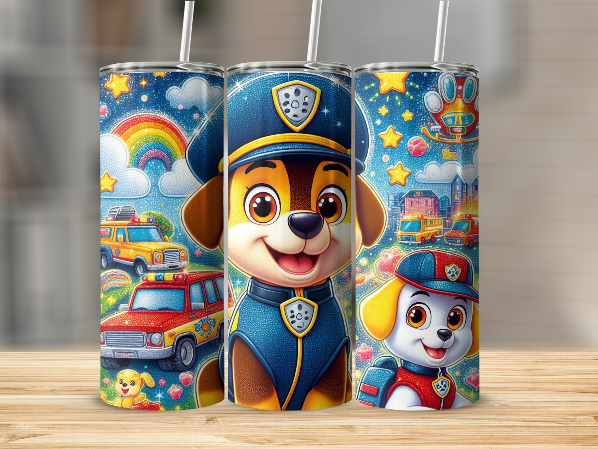 Colorful Animated Dog Characters Themed Tumbler Cup