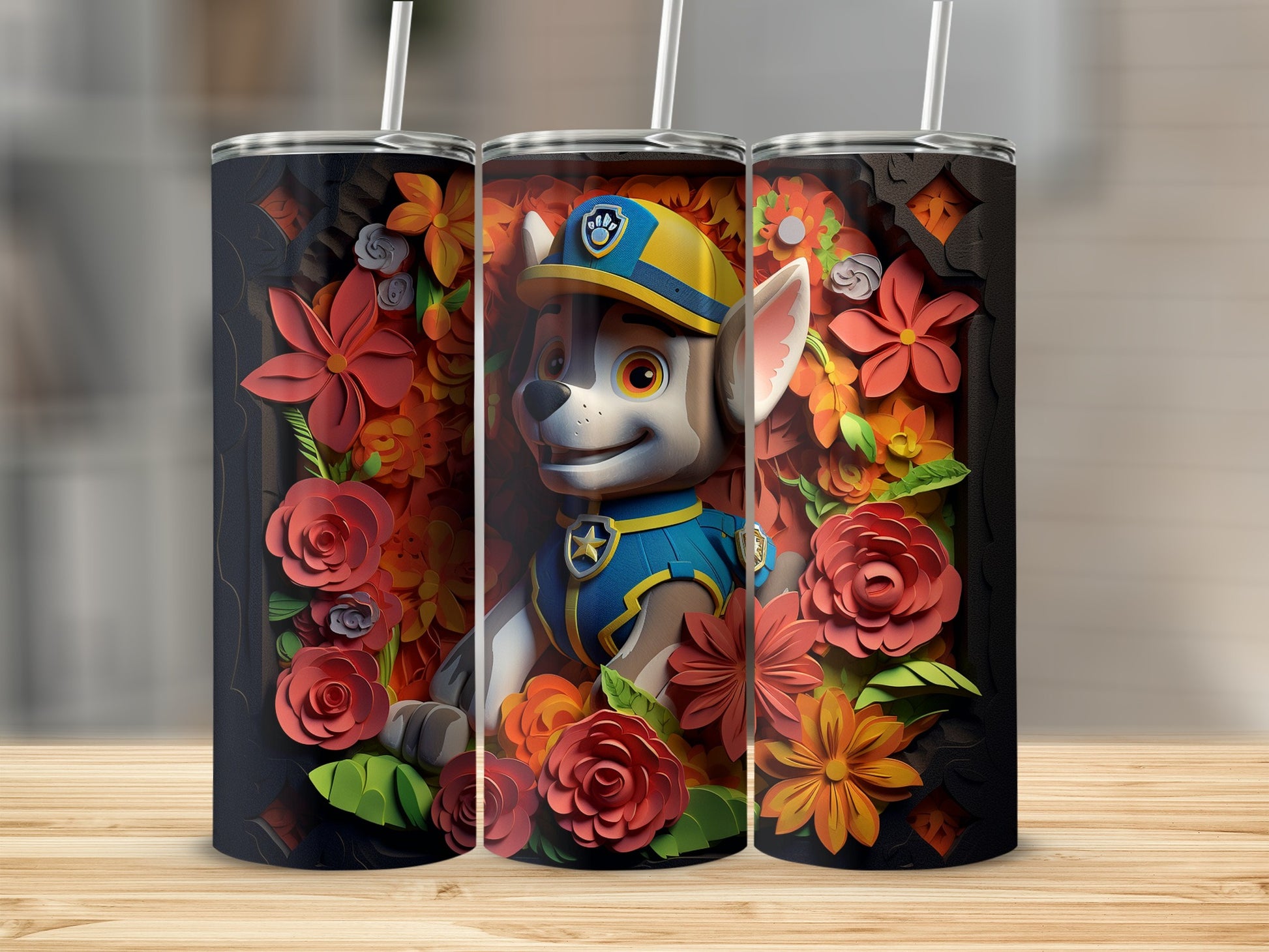 Colorful Character and Flowers Design Tumbler