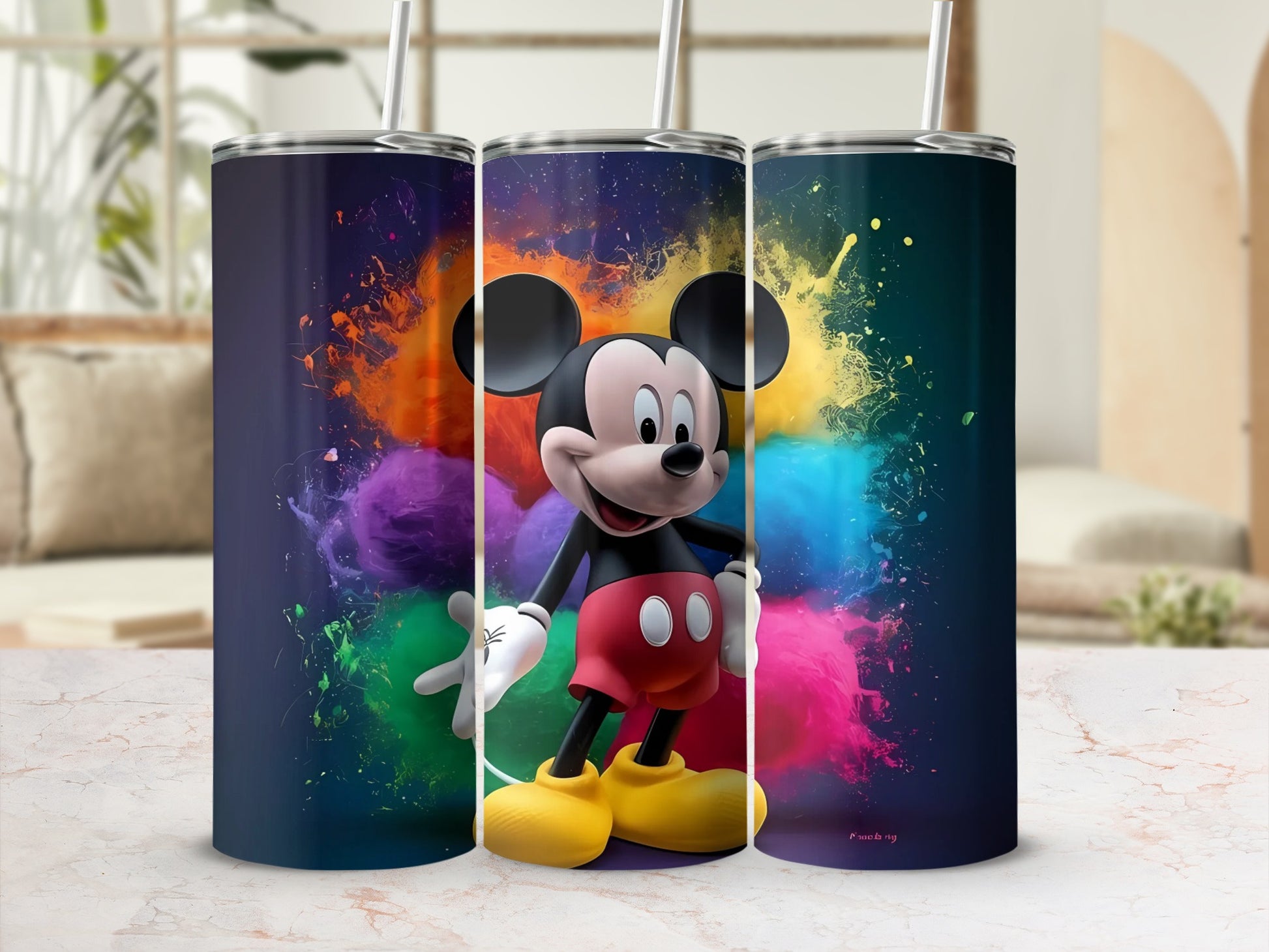 Colorful Mickey Mouse Splatter Art Tumbler