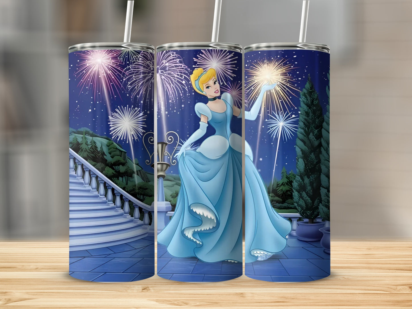 Cinderella Fireworks Illustration Tumbler Cup Design