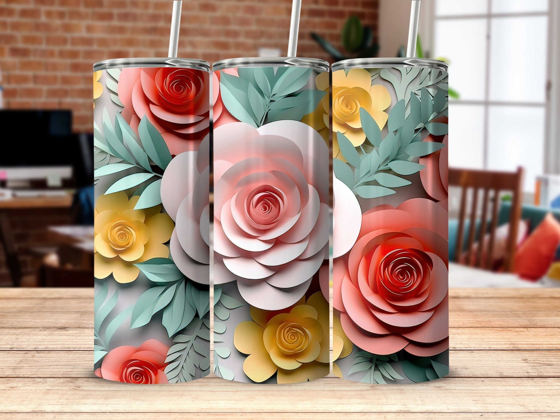 Colorful Floral Patterned Stainless Steel Tumbler