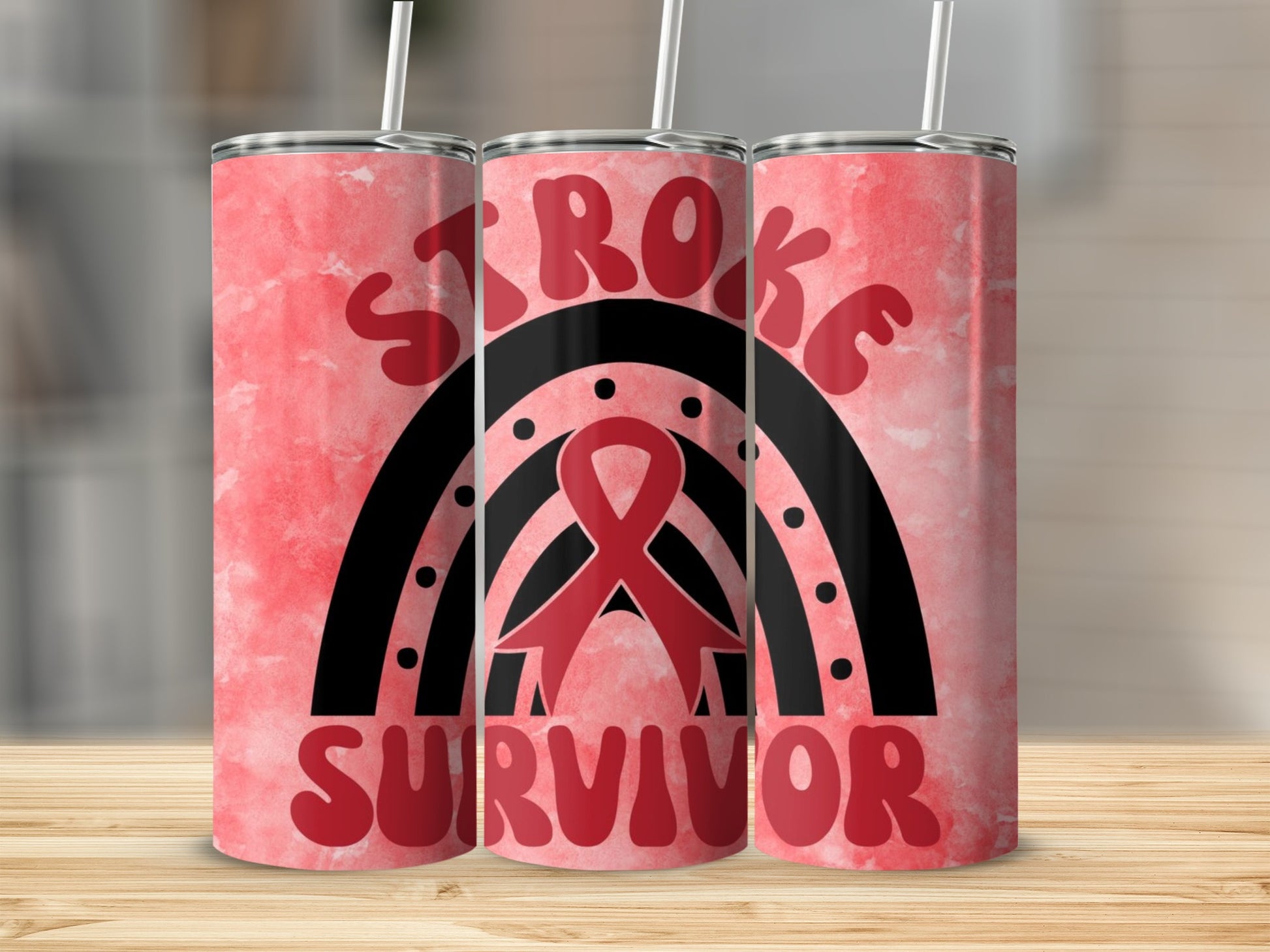 Stroke Survivor Tumbler with Pink Ribbon Design Flask