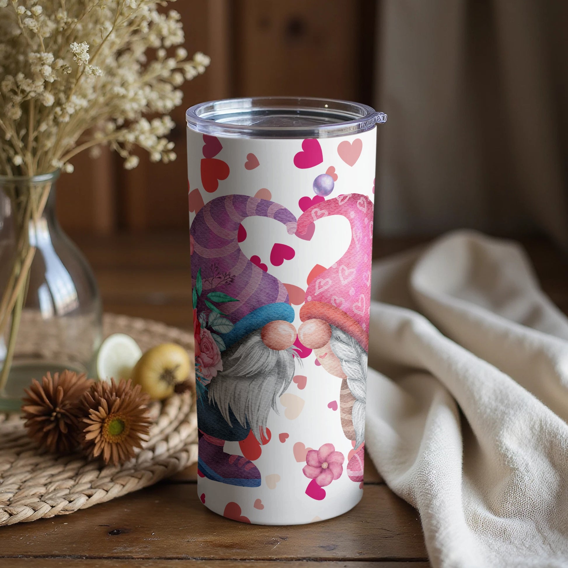 Romantic Gnomes with Hearts Tumbler Cup