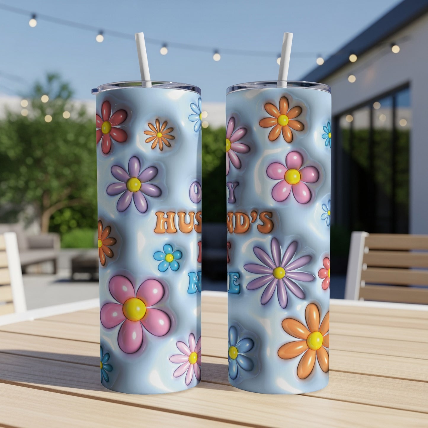 Two tumblers with "Happy Husband's Day" and floral designs.