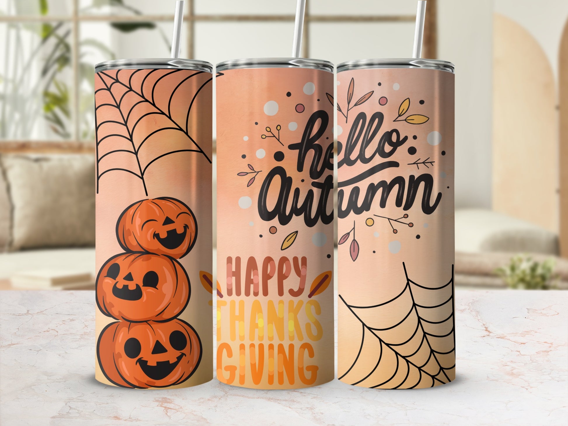 Festive Pumpkin and Autumn Designs Tumbler Set