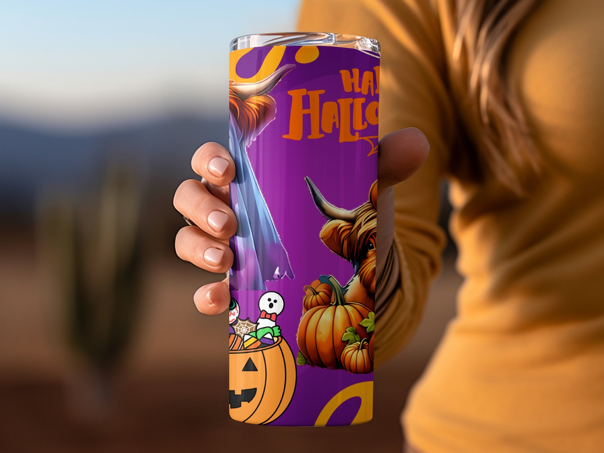 Happy Halloween Tumbler with Pumpkins and Cute Ghost