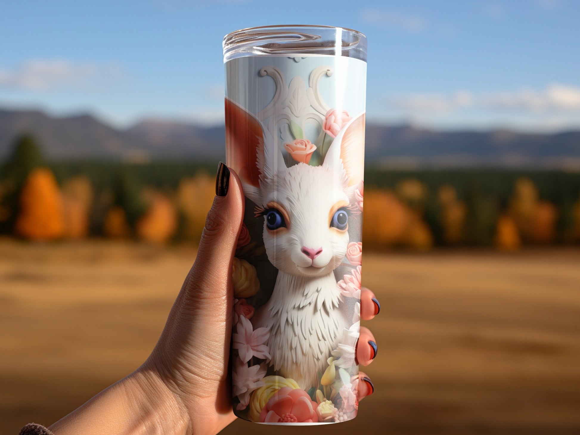 Cute Bunny with Floral Background Travel Mug