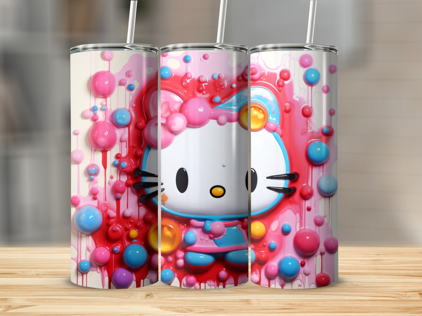 Cute Colorful Cartoon Cat Theme Insulated Tumbler Cup
