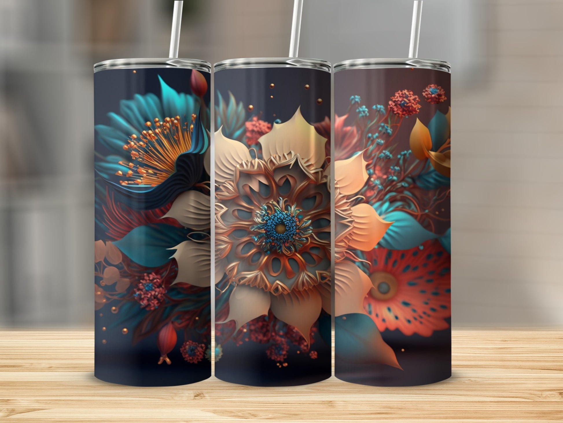Vibrant Floral Design Tumbler Set for Every Occasion