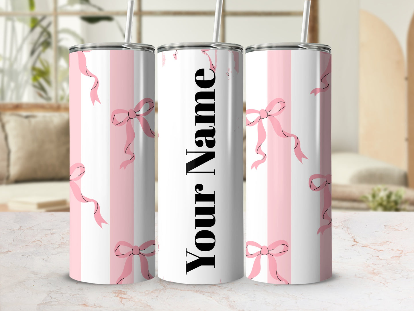 Customizable Pink Ribbon Your Name Tumbler