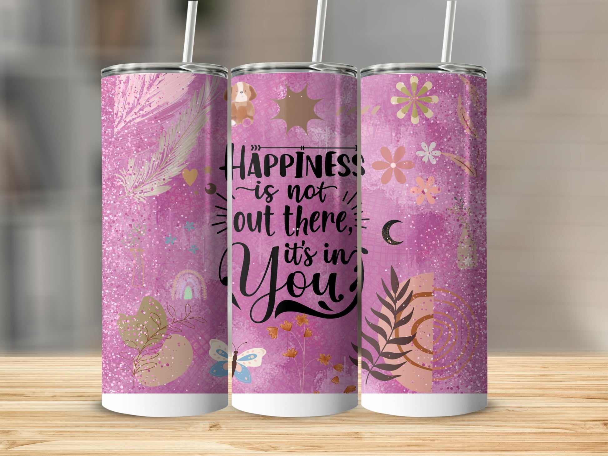Inspirational Quote Purple Pattered Tumbler Cup