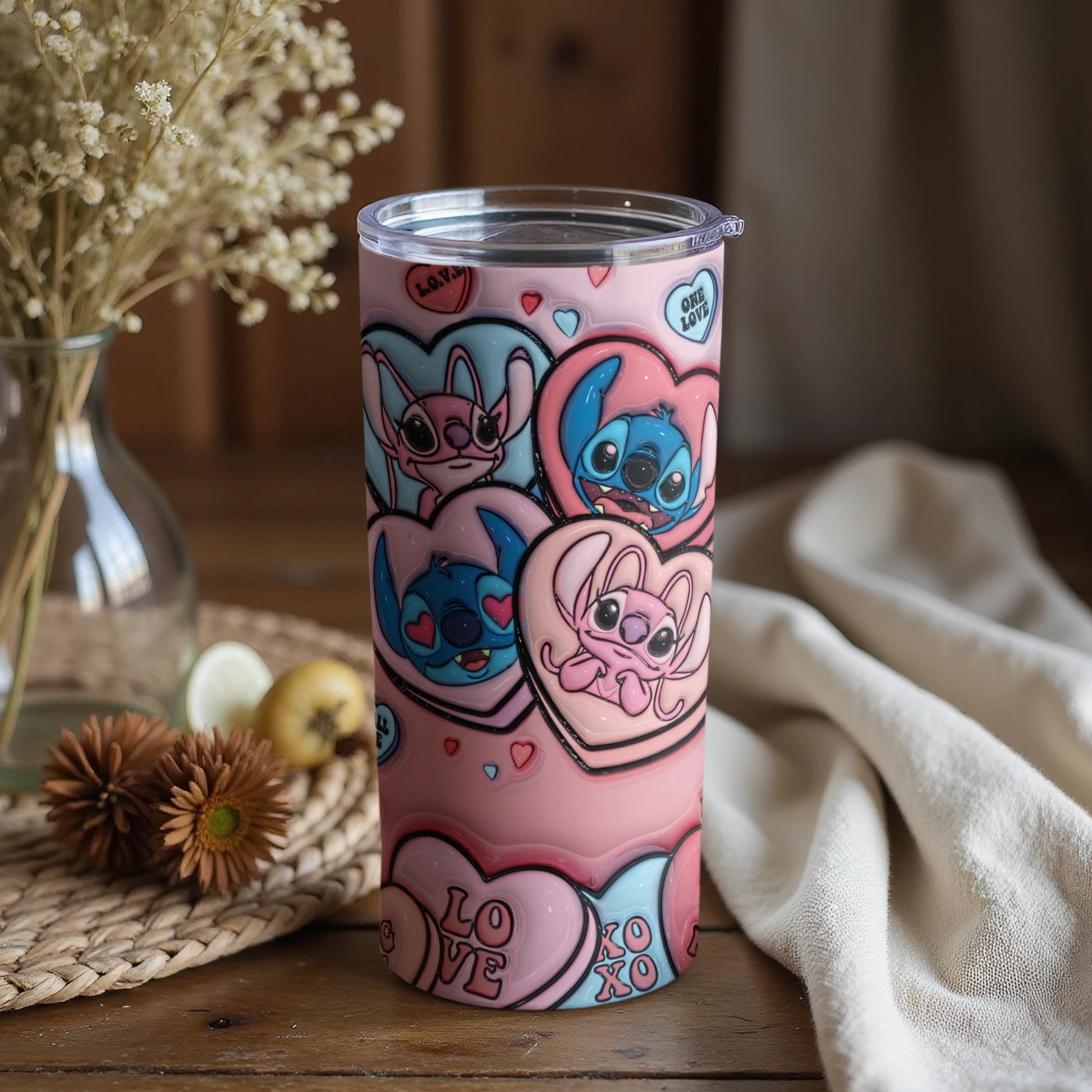 Cute Heart and Alien Love Tumbler for Drinks