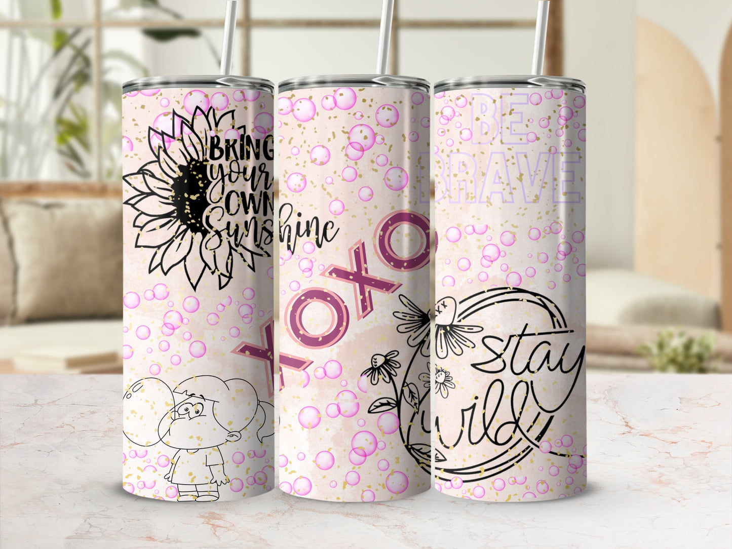 Stay Wild XOXO Be Brave Inspiring Sunflower Design Tumbler