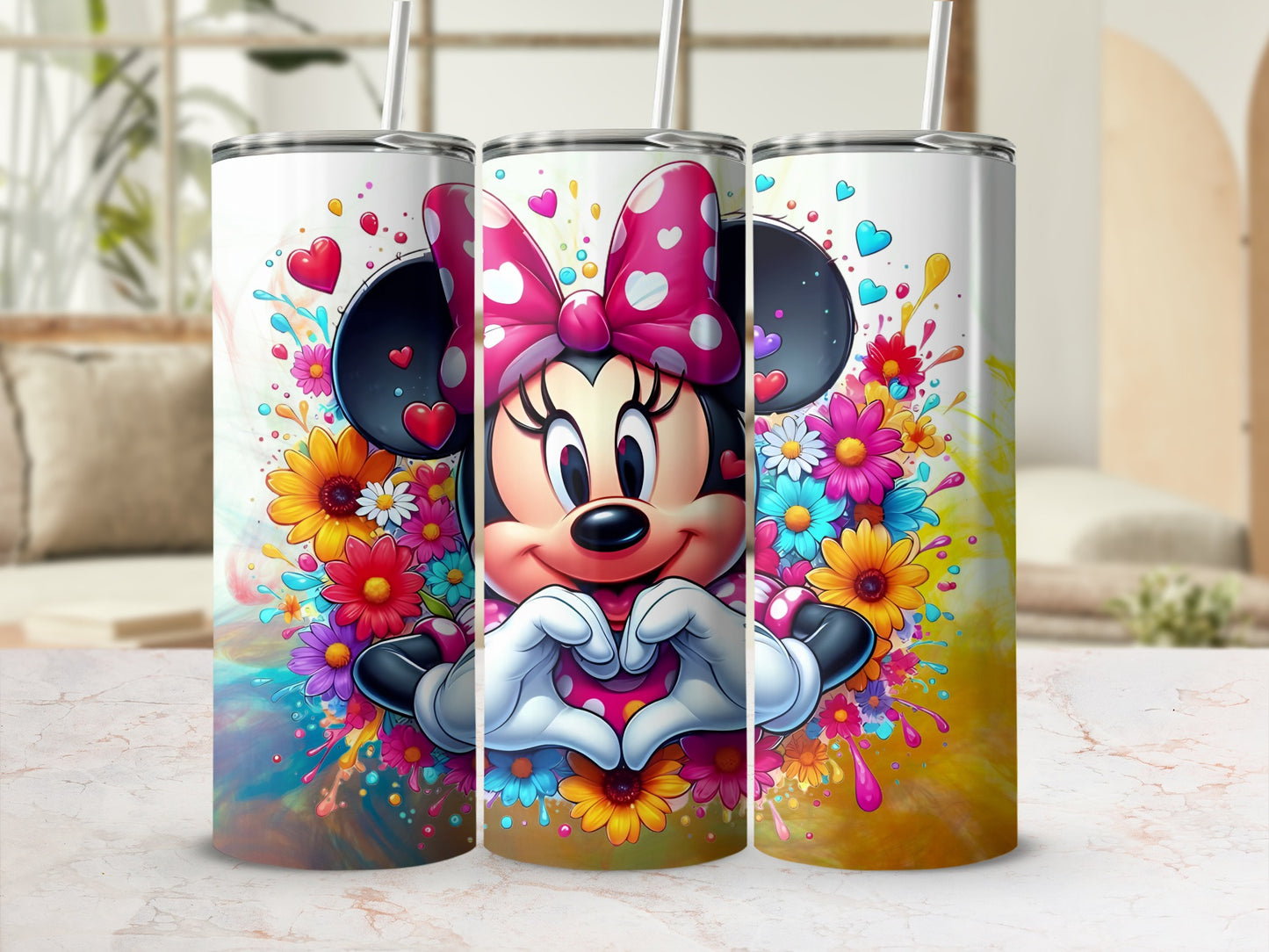 Vibrant Colorful Floral Character Art Tumbler Cups