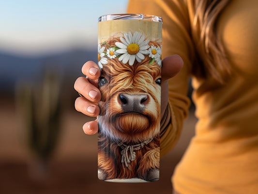 Adorable Daisy Crowned Highland Cow Tumbler Product