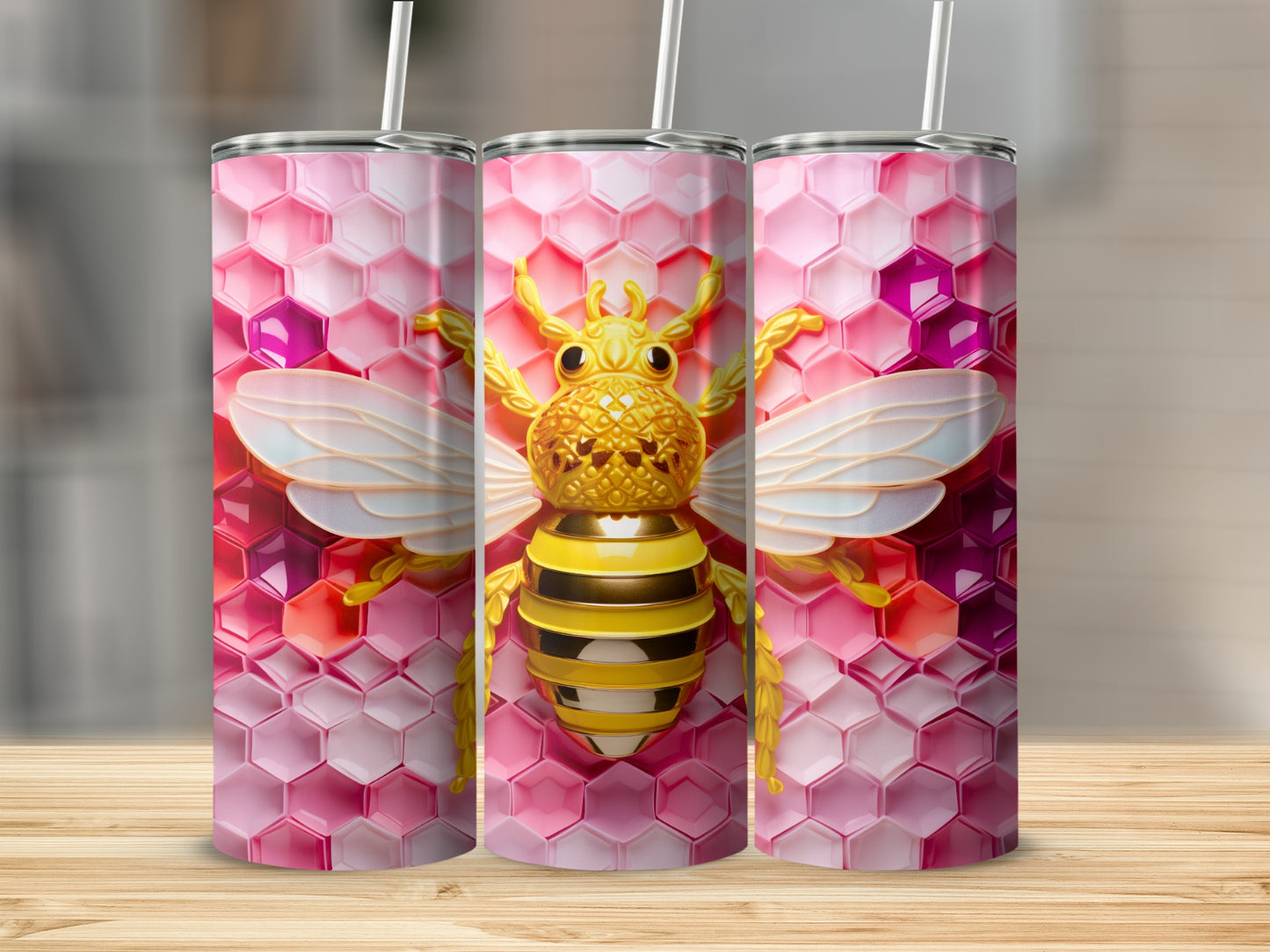 Luxurious Golden Bee Pink Honeycomb Pattern Tumbler product type