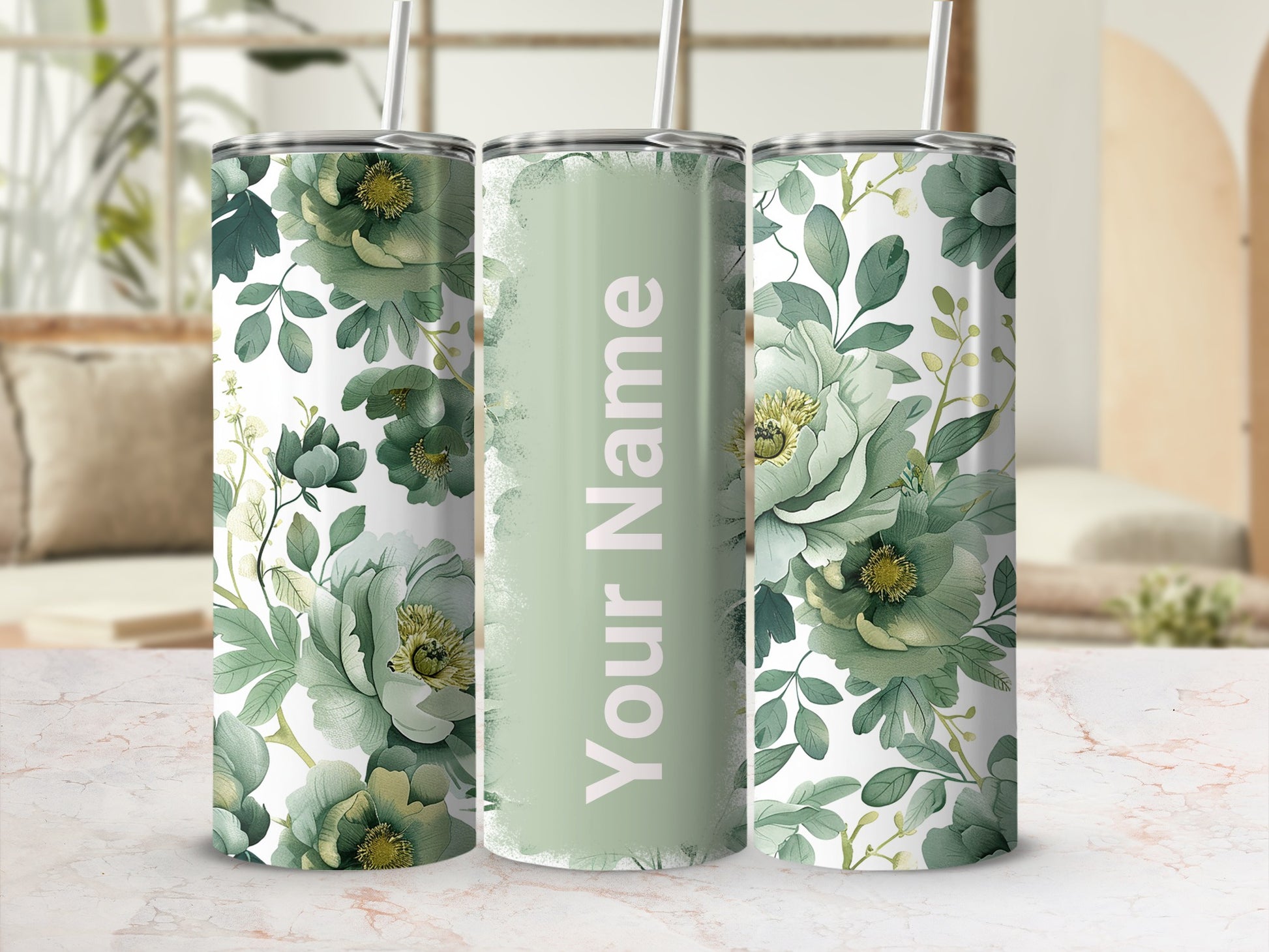 Customizable Floral Tumbler with Personalized Name Design