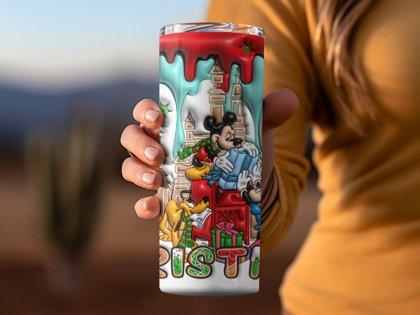 Festive Holiday Tumbler with Cartoon Characters Design