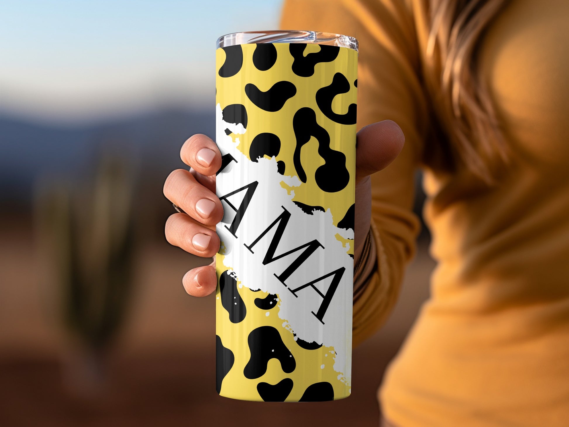 Yellow and Black Cheetah Print Personalized Tumbler