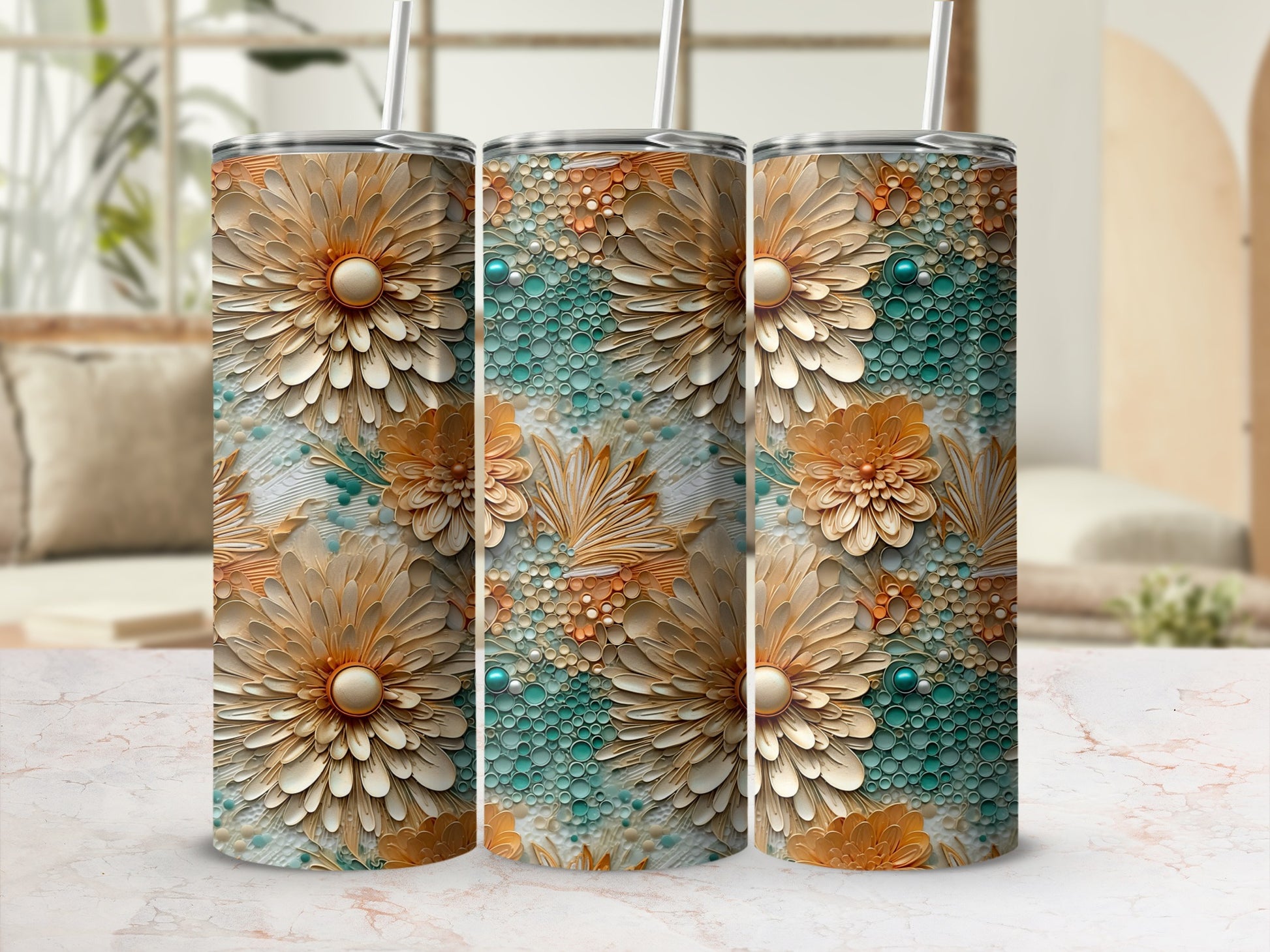 Floral Patterned Tumbler with Intricate Design