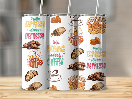 Coffee Vibes Artistic Espresso Themed Insulated Tumbler