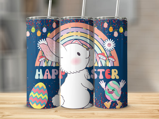 Happy Easter Rainbow Bunny Tumbler Cup For Spring