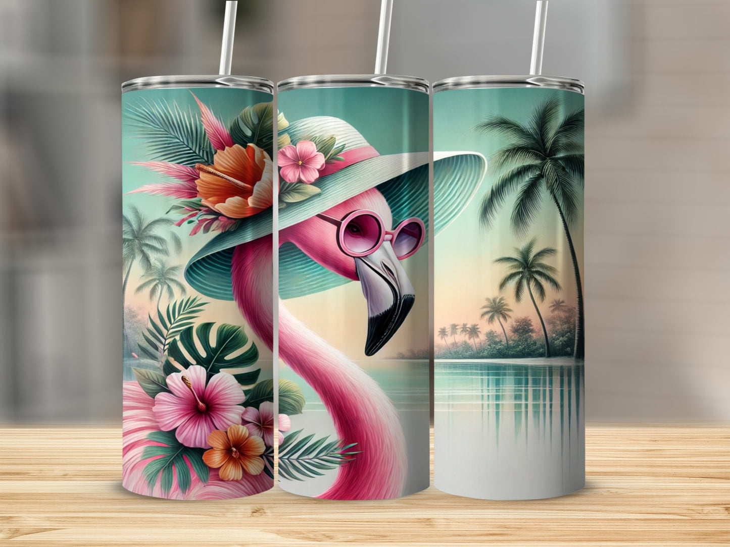 Tropical Flamingo and Palm Trees Insulated Tumbler