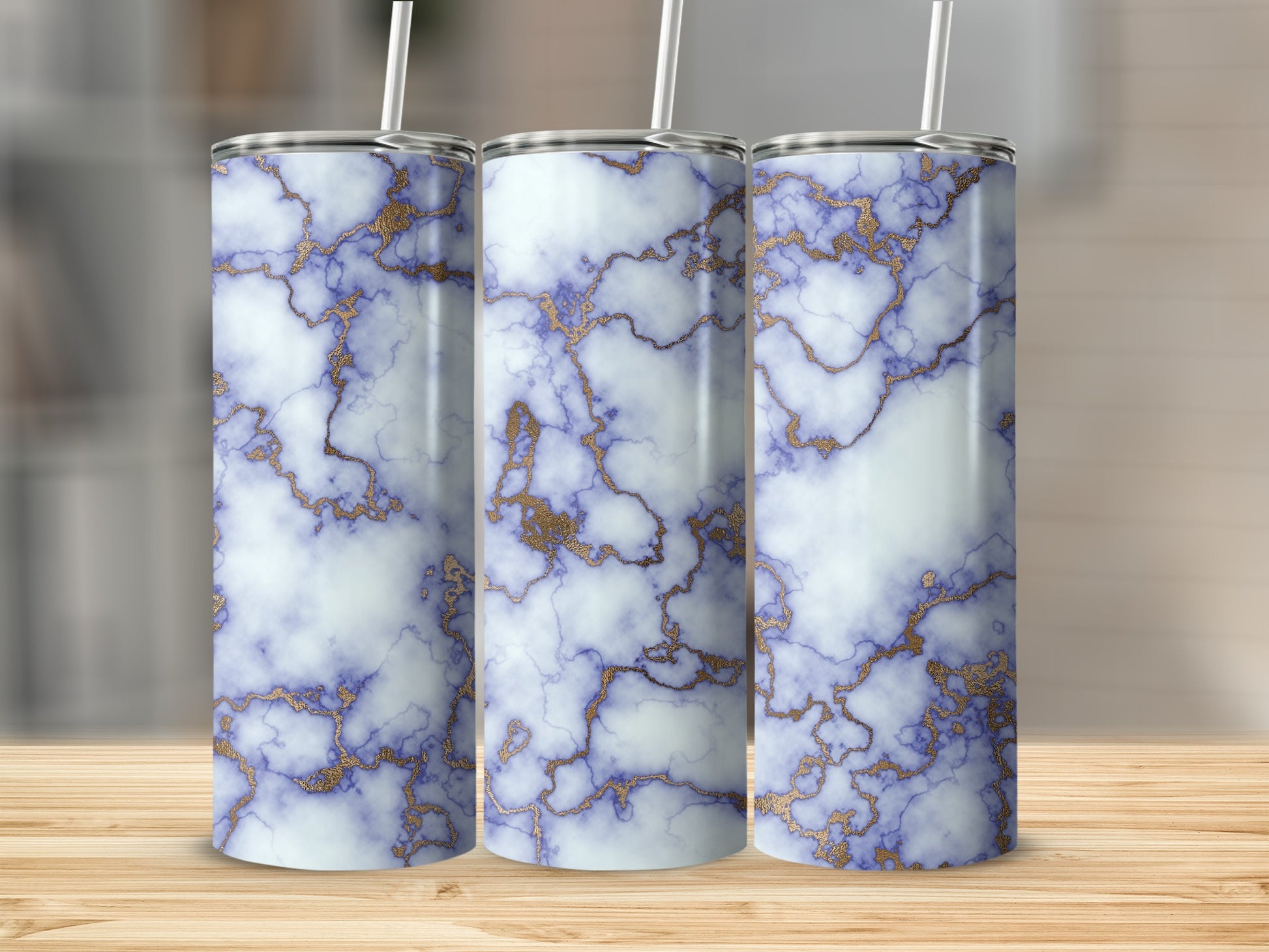 White Blue Purple Gold Veined Marble Pattern Tumbler product type