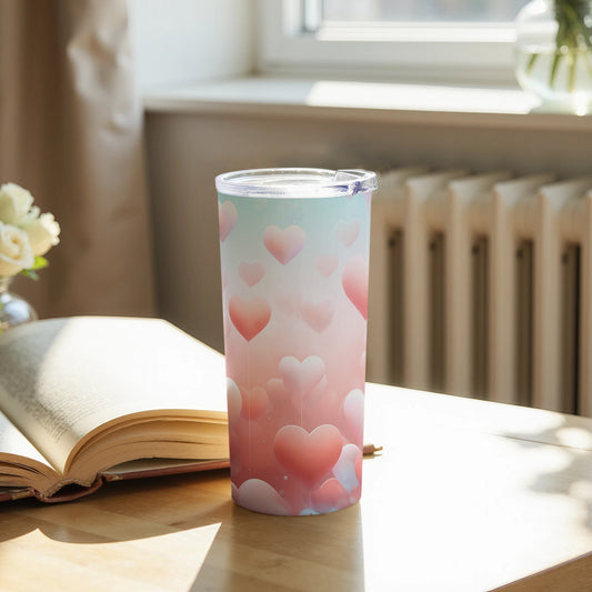 Pink Ombre Tumbler Featuring Heart Pattern Design