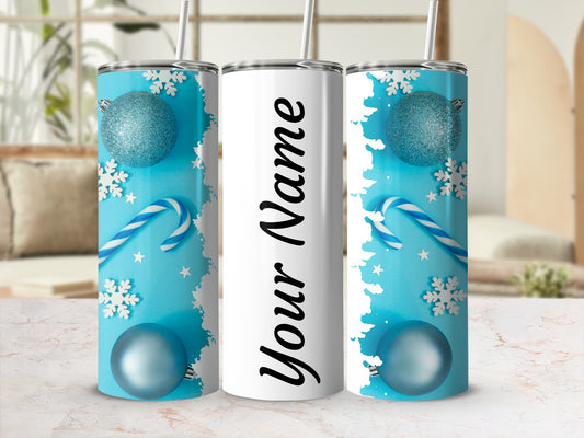 Personalized Winter Holiday Blue Themed Tumbler