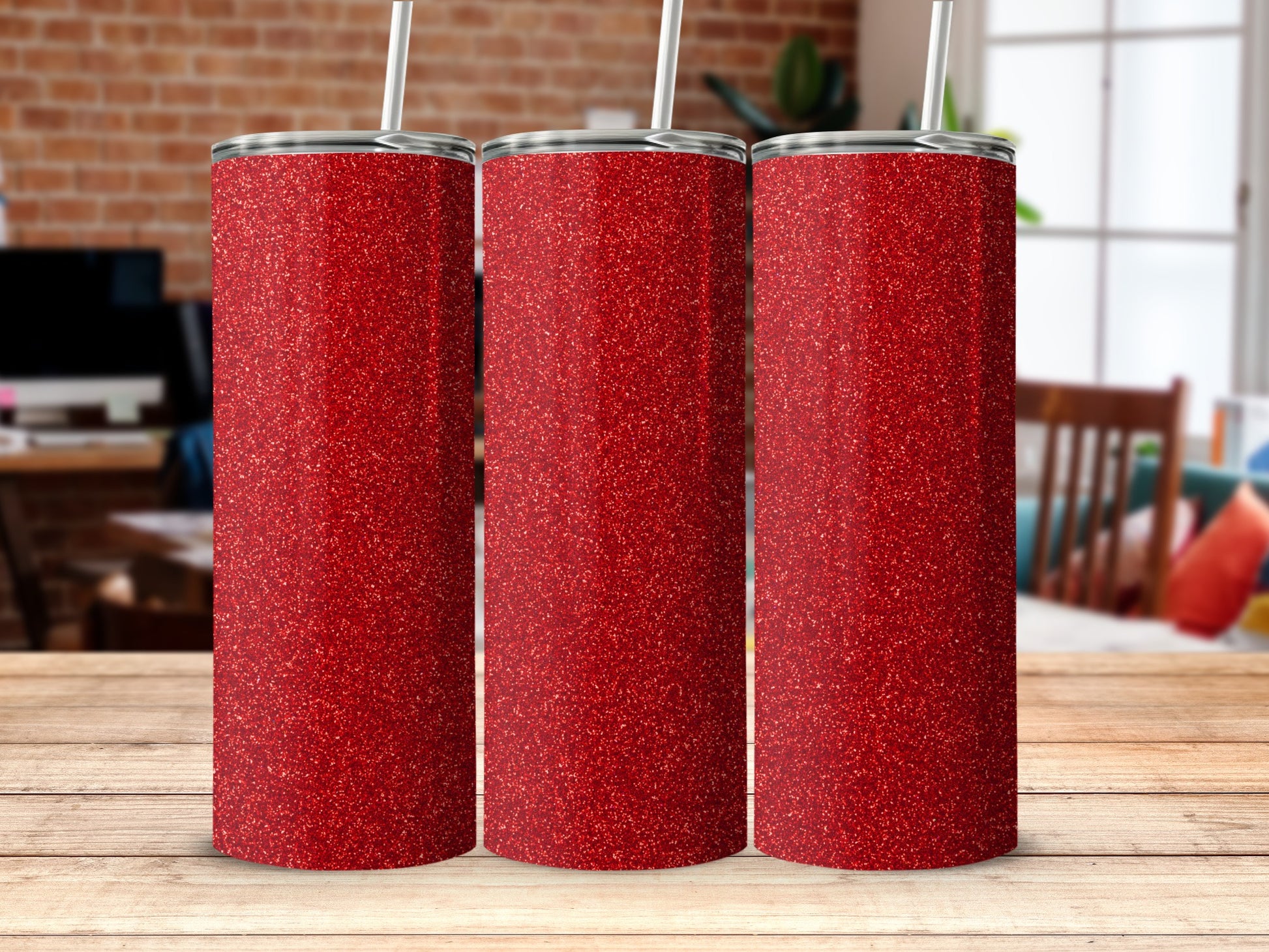 Sparkling red glitter tumbler set stylish drinkware