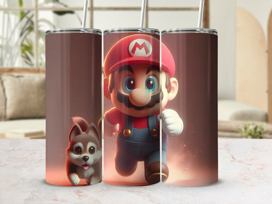 Mario Running with Dog Design Tumbler Cup