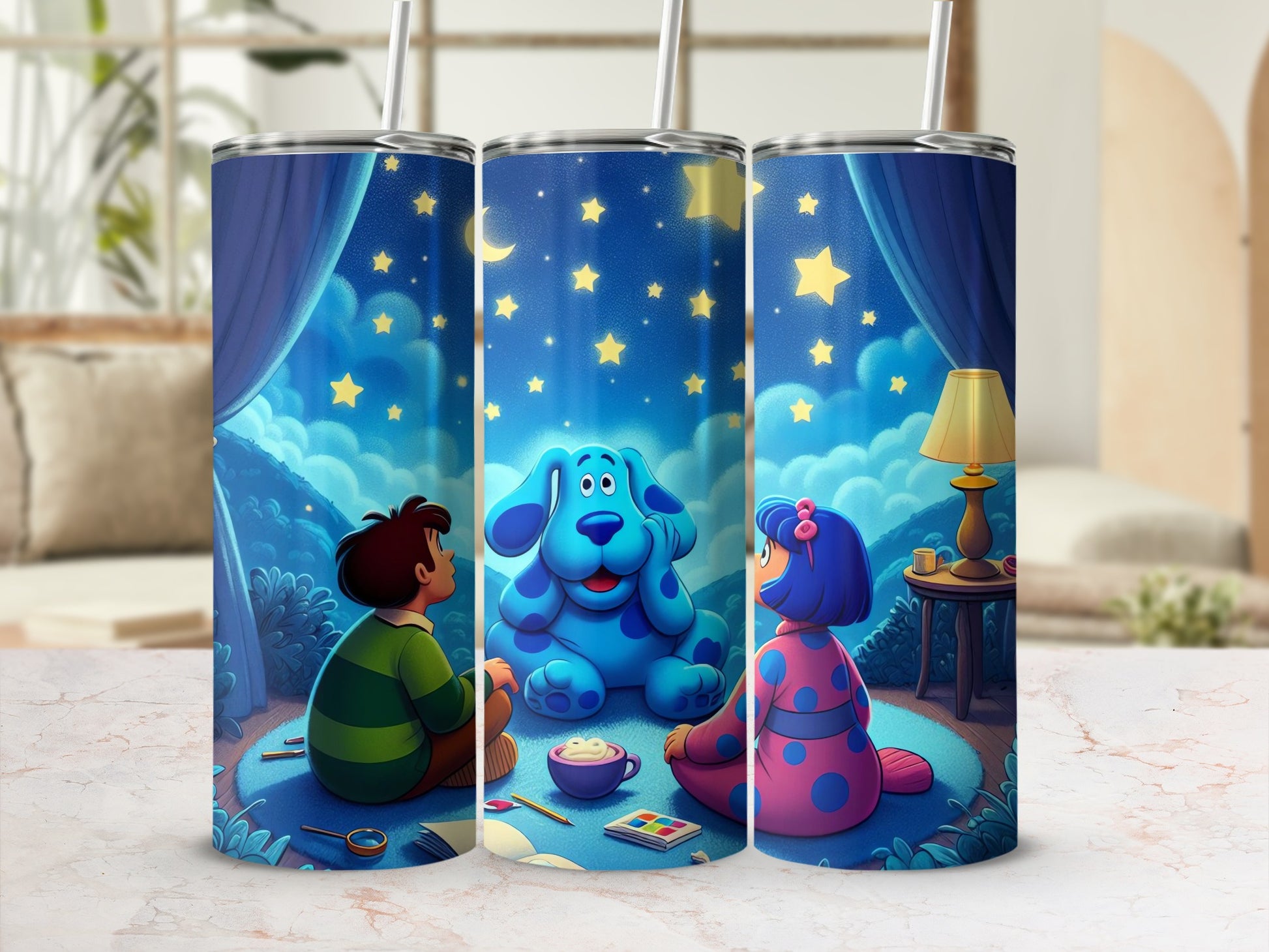 Kids Blue Cartoon Character Bedtime Tumbler Cup