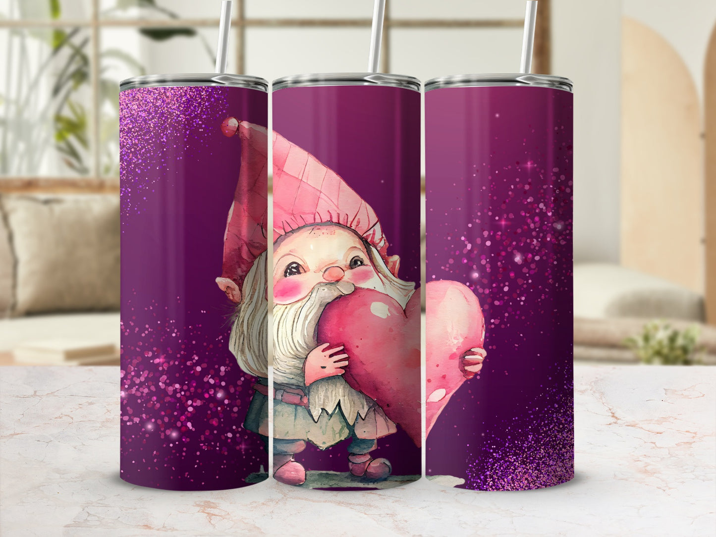 Adorable Gnome With Pink Heart Tumbler Design