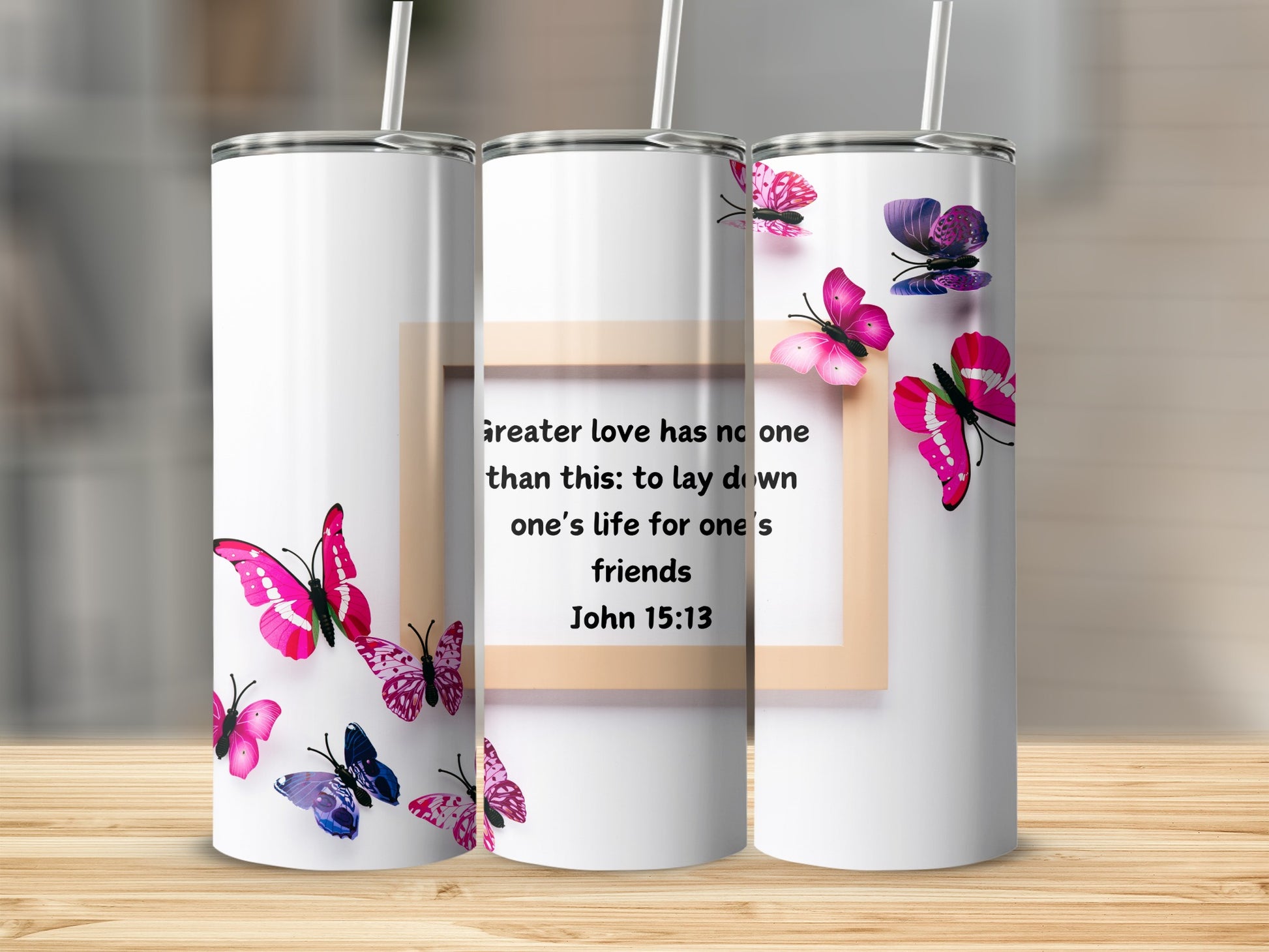 Bible Verse with Colorful Butterflies Tumbler