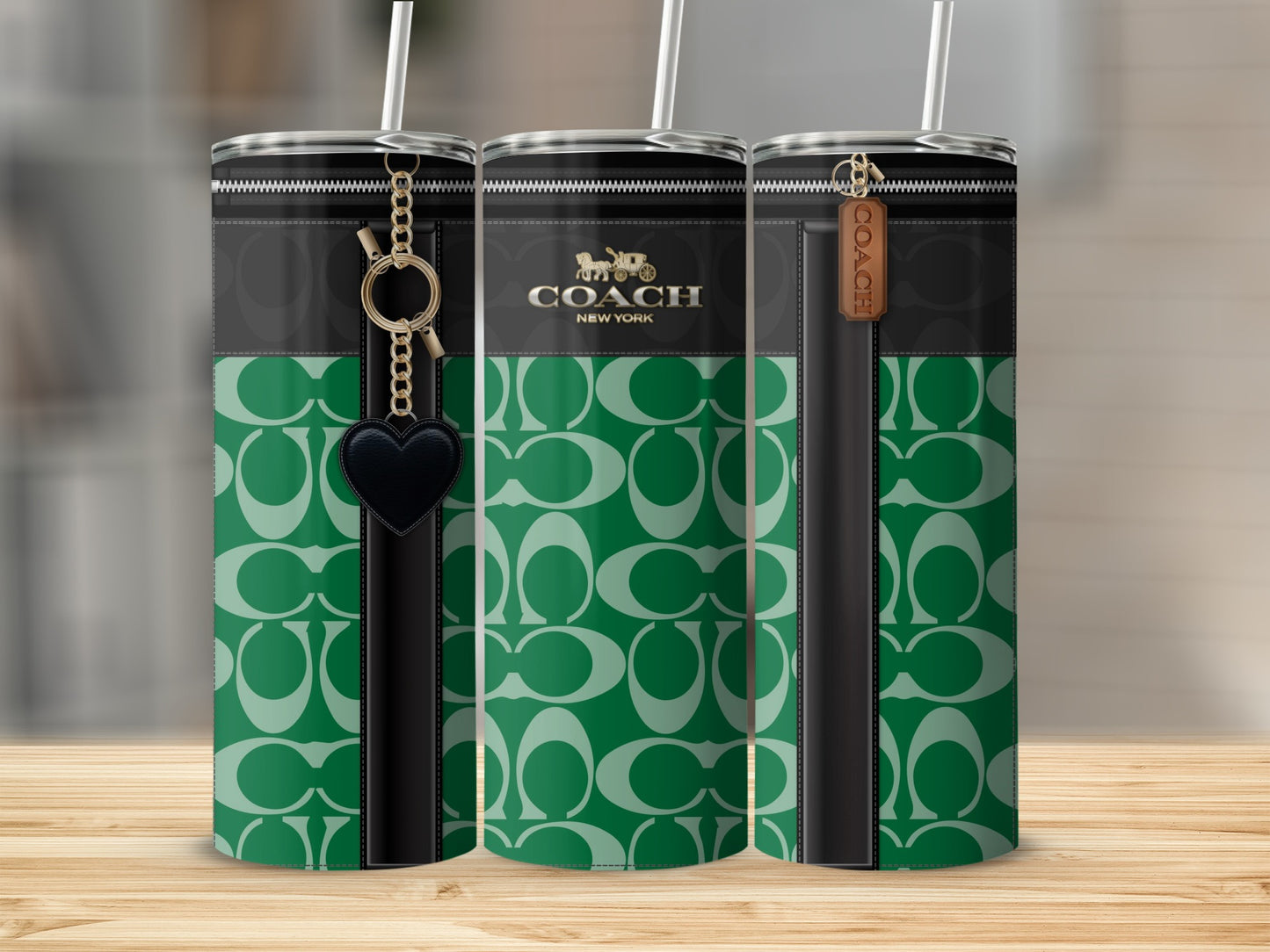 Elegant Green Coach New York Pattern Tumbler