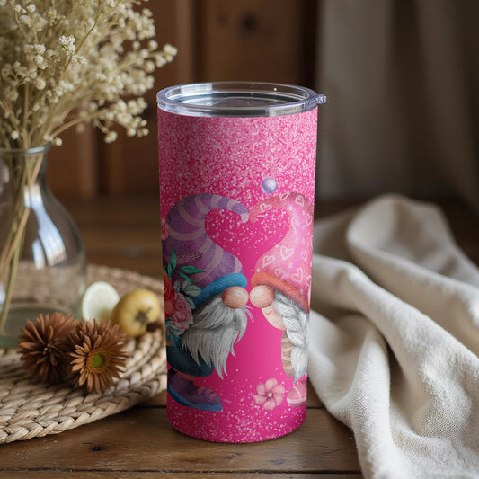 Pink Glitter Gnomes and Hearts Tumbler for Beverages