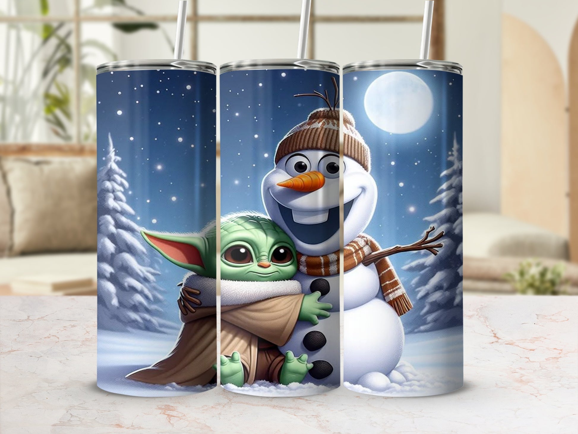 Cute Baby Alien Snowman Holiday Tumbler with Straw