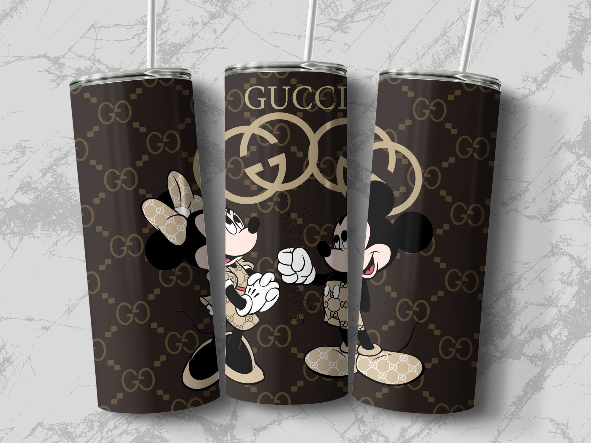 Stylish Mickey and Minnie Mouse Gucci Design tumbler