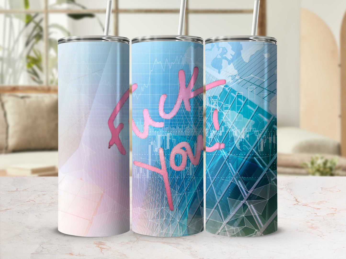 Modern Graphic Inscription Tall Stainless Steel Tumbler