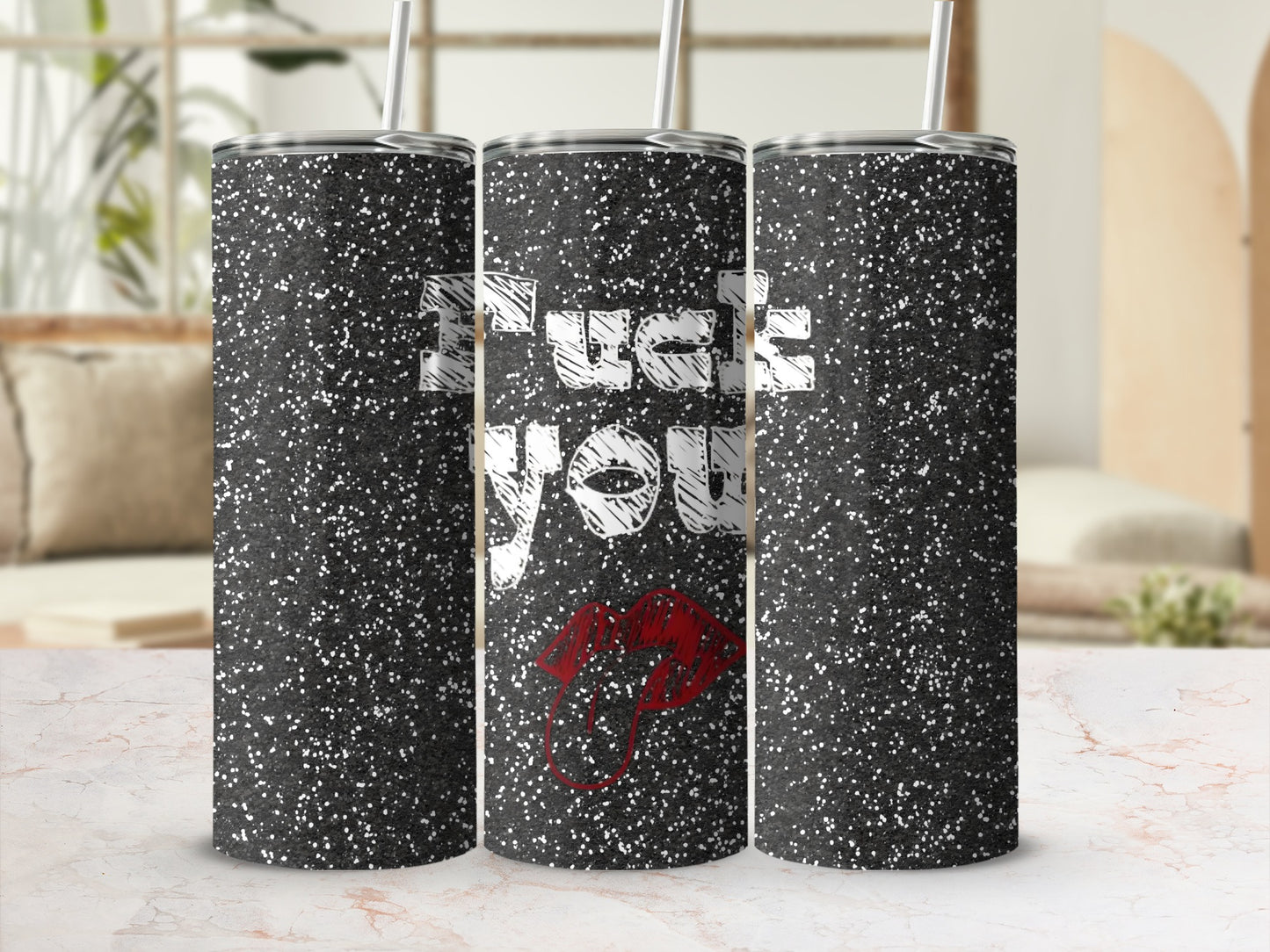 Bold statement black and white tumbler with red lips design
