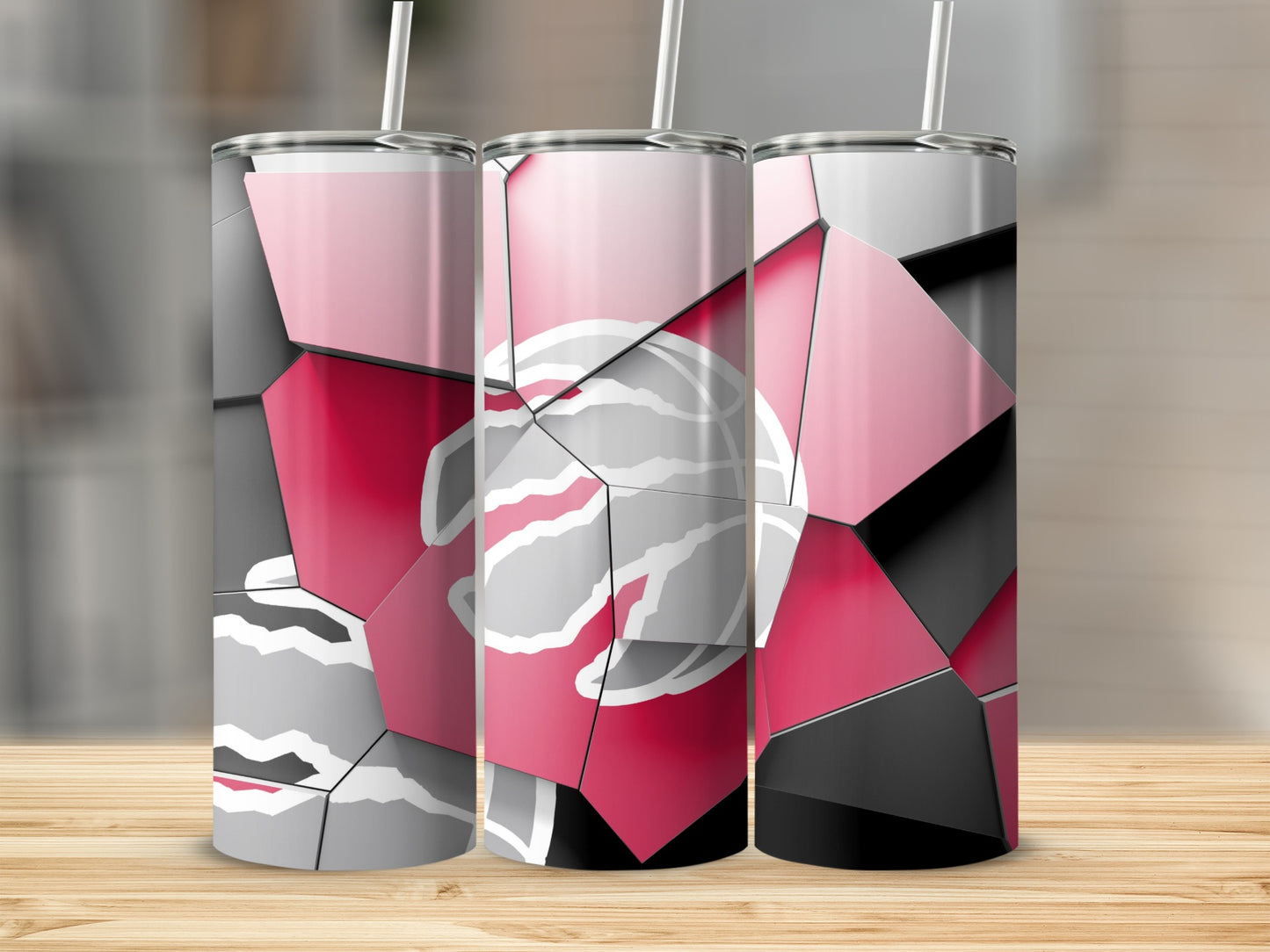 Pink And Gray Globe Pattern Abstract Tumblers