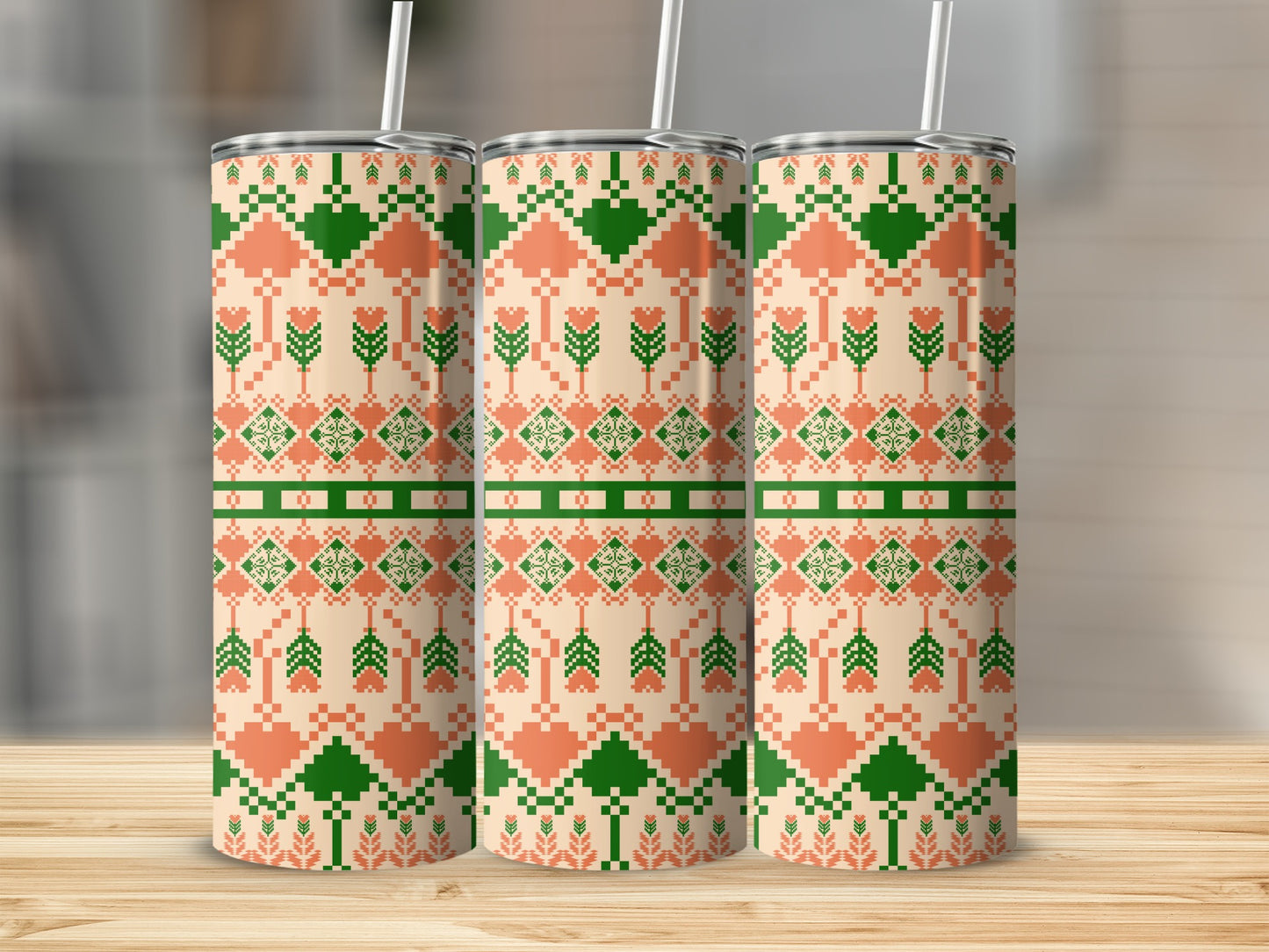 Festive Geometric Pattern Tall Tumbler Cup
