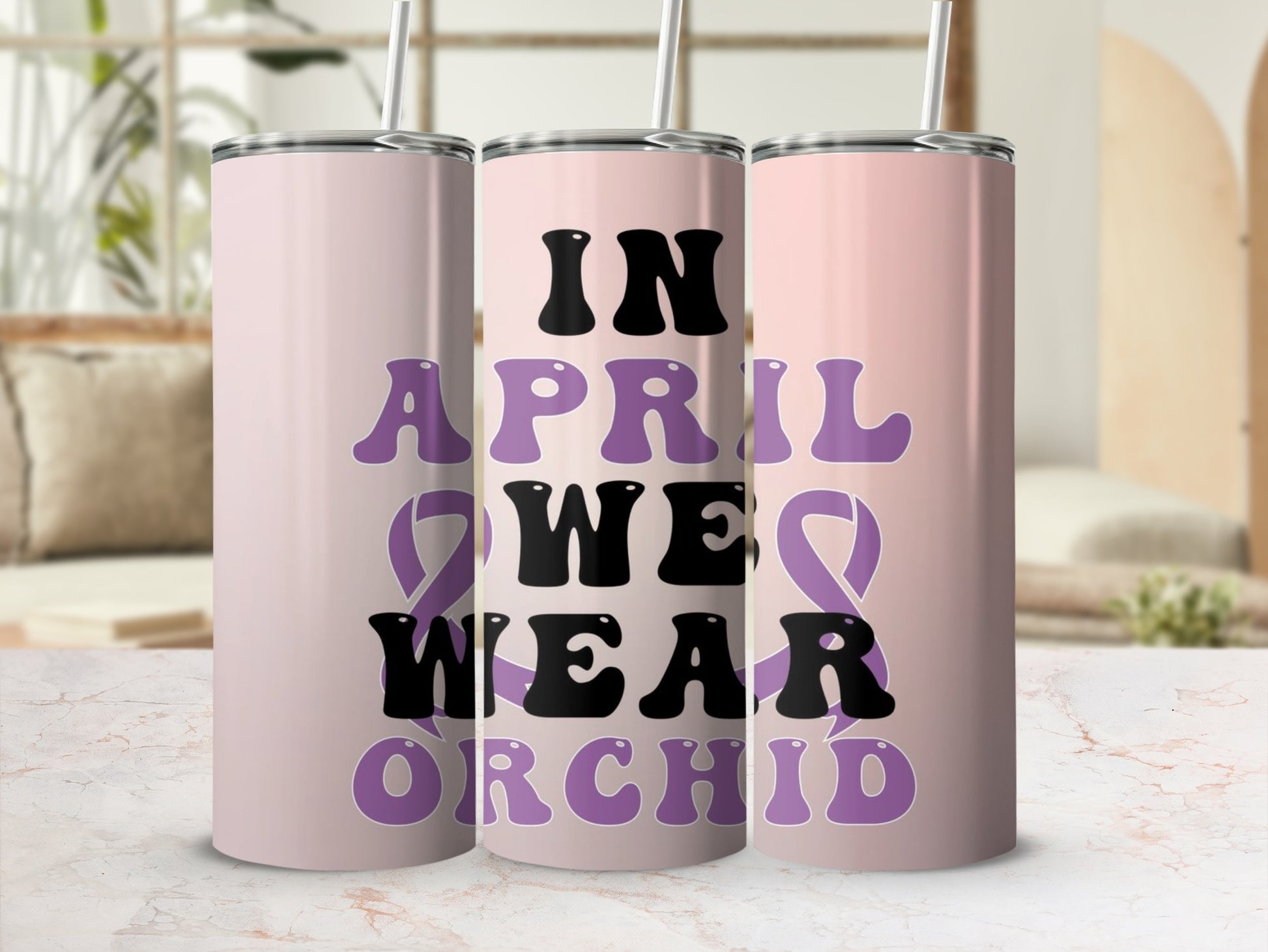In April We Wear Orchid Tumbler Custom Design